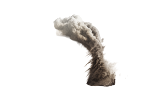 Isolated shot showing a large plume of smoke rising against a transparent background in the right side png