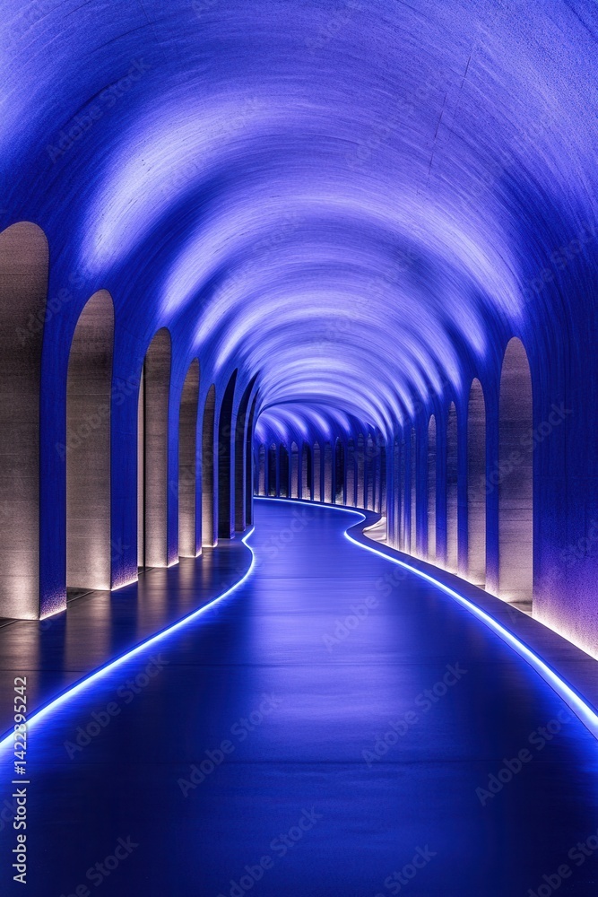 Aufkleber illuminated tunnel with arches and sinuous path a captivating architectural marvel with a futuristic