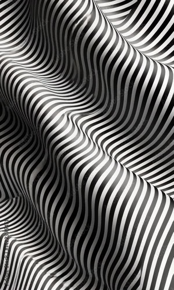 Poster explore the intricate patterns of black and white waves creating dynamic movement and texture in a m