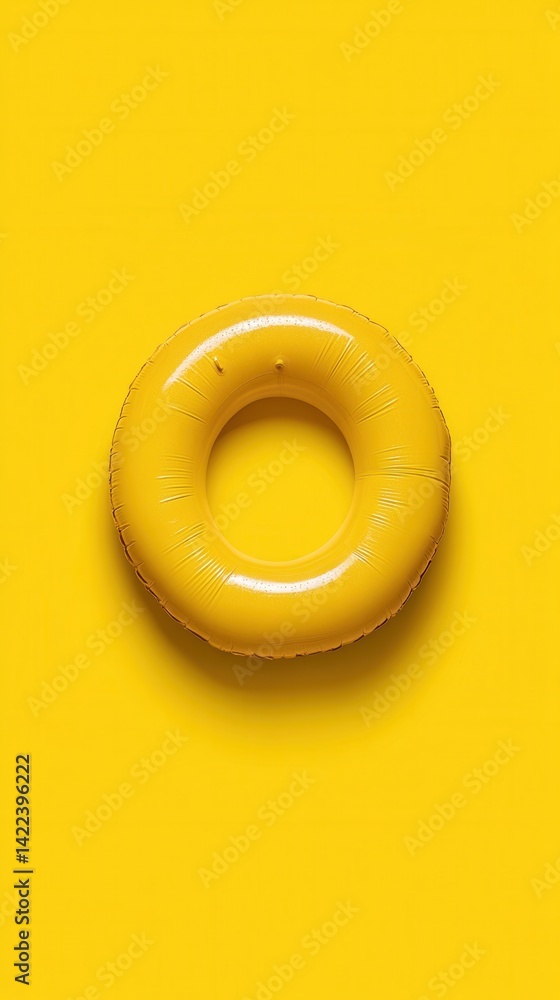 Poster vibrant yellow inflatable ring casting a shadow on a matching background creating a summer vacation 