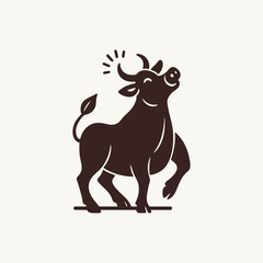 Happy Bull Mascot Logo in Minimalist Style
