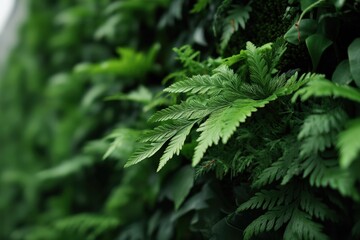 Lush dark green plants create a vibrant natural wall in an indoor space during daytime