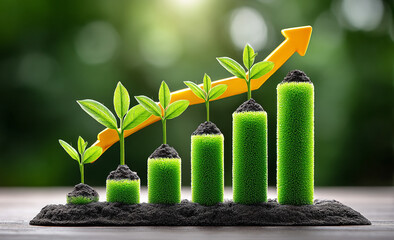 Creative Growth Representation with Plants and Bar Graphs