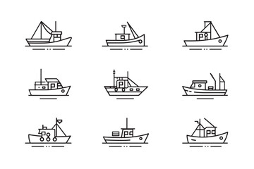Fishing Boat Icon Minimalist Line Art