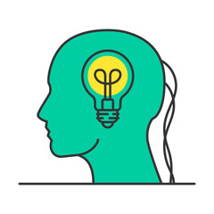Human head with light bulb vector icon.