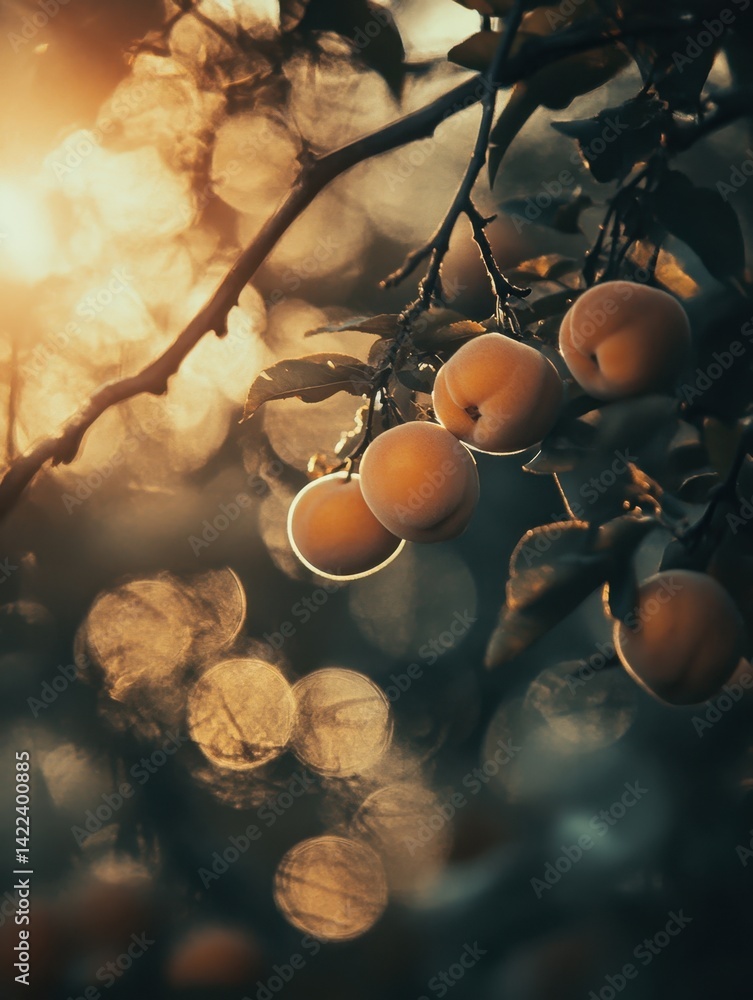 Aufkleber captivating apricot tree branch with ripe fruits bathed in golden sunlight creating a warm and invit