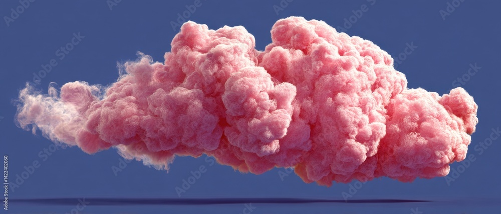 Poster Fluffy Pink Cloud Floating in a Deep Blue Sky Creating a Dreamlike and Ethereal Atmosphere with Soft Light and Gentle Shadows