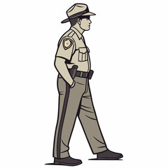 Illustration Of A Walking Police Officer In Uniform On White Background