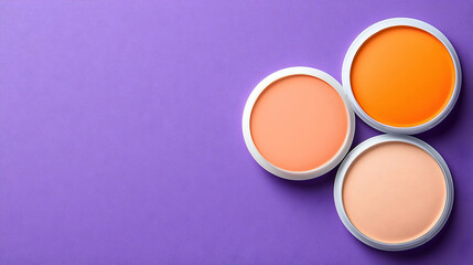Fototapeta premium Trendy Neon Makeup Flatlay on Purple Background