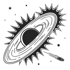 Black Hole Galaxy With Comet Monochrome Cosmic Illustration Isolated