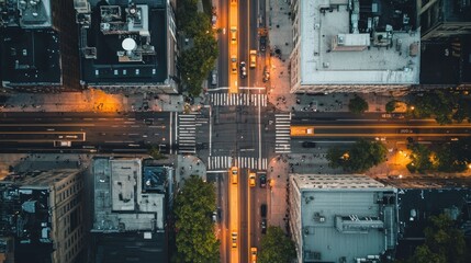 Fototapeta premium Aerial View of Urban Intersection at Night