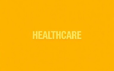 Vibrant yellow healthcare concept with bold typography highlighting the word "healthcare" perfect for medical and wellness industry marketing, promotions