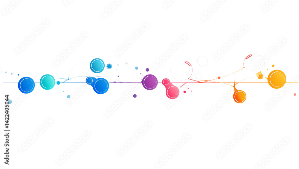 Poster a colorful timeline with circles and lines on a transparent background with abstract design elements