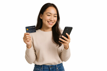 Excited woman reacting to great online offer – transparent background