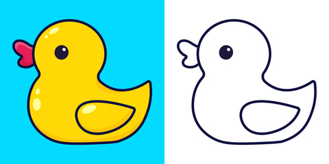 Cute duck. Children's coloring page. Vector illustration