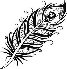 Obraz premium Intricate Black And White Illustration of a Stylized Peacock Feather 