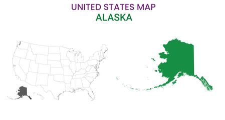 Alaska map of USA state. Alaska map vector illustration. Alaska vector map on white background.