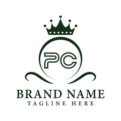 Initial Letter PC with Shield King Logo Design