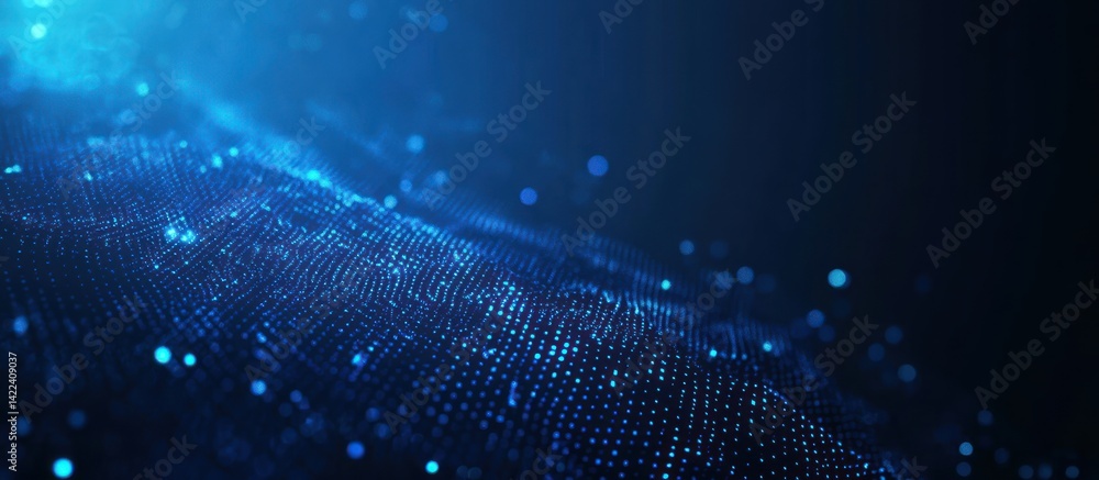 Fototapete abstract blue digital wave: a mesmerizing visualization of data flow and network connectivity, showc