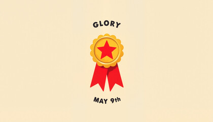 Vintage medal with red star on beige background, symbolizing glory