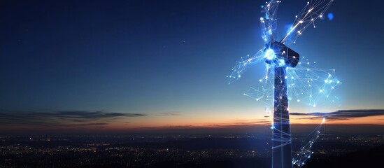 Obraz premium Futuristic Wind Turbine at Sunset: A Vision of Clean Energy