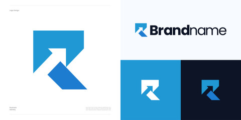 Geometric letter R with arrow sign in negative space, Logo icon design vector illustration element editable, Symbol initial combination for startup and brand identity business