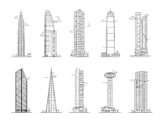 Fototapeta premium Glass Skyscraper Minimalist Line Art Design
