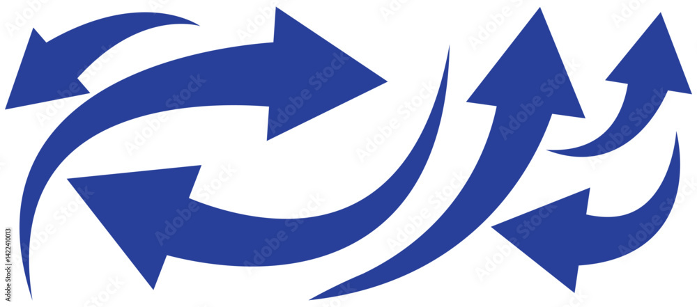 Aufkleber set long blue curve arrow icon vector. blue curve arrow icon set. long arrow icon set. curve arrow v