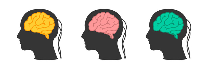 human brain anatomy symbol. Brain colorful icon set. Brain health, neurology, physiology vector illustration.