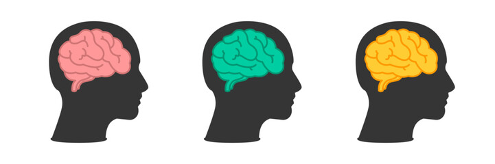 set of colorful human brain vector illustration.