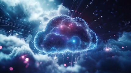 Obraz premium Digital Matrix Glowing Inside Floating Clouds In Digital Cosmos High Resolution Picture