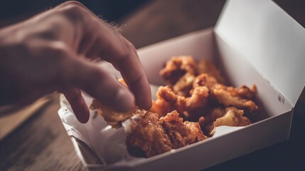 Person Reaching for Junk Food Late at Night While Looking Stressed