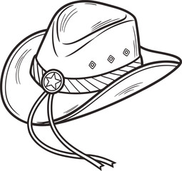 Line Art Illustration of a Cowboy Hat with Stylish Buckle