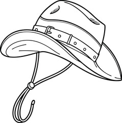 Line Art Illustration of a Cowboy Hat with Stylish Buckle