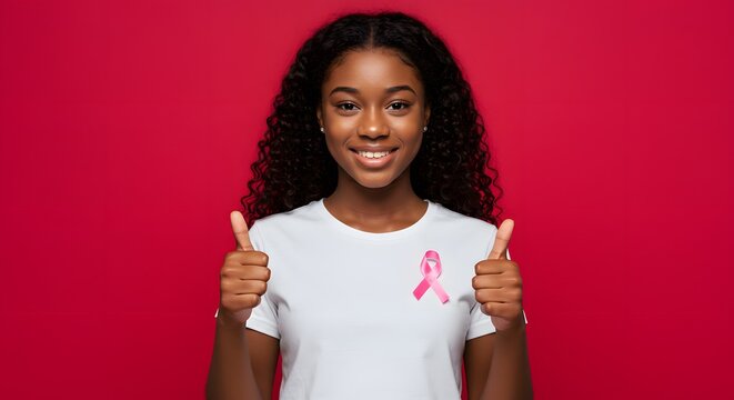 Breast cancer awareness month black woman pink ribbon support hope campaign october health care