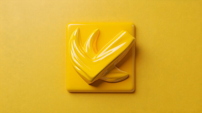 Yellow Plastic Check Mark Symbol 3D Rendering - Powered by Adobe