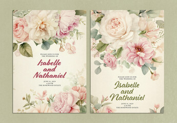 Elegant Floral Wedding Invitation Template Set