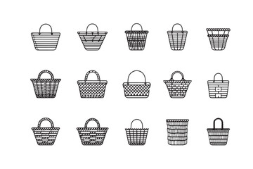 Minimalist Handwoven Basket Icon in Line