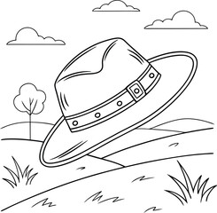 Line Art Illustration of a Cowboy Hat with Stylish Buckle