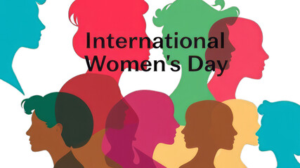 Vibrant Silhouette Illustration of Diverse Women&rsquo;s Profiles in Colorful Tones, Celebrating International Women&rsquo;s Day with Themes of Unity, Empowerment, and Equality