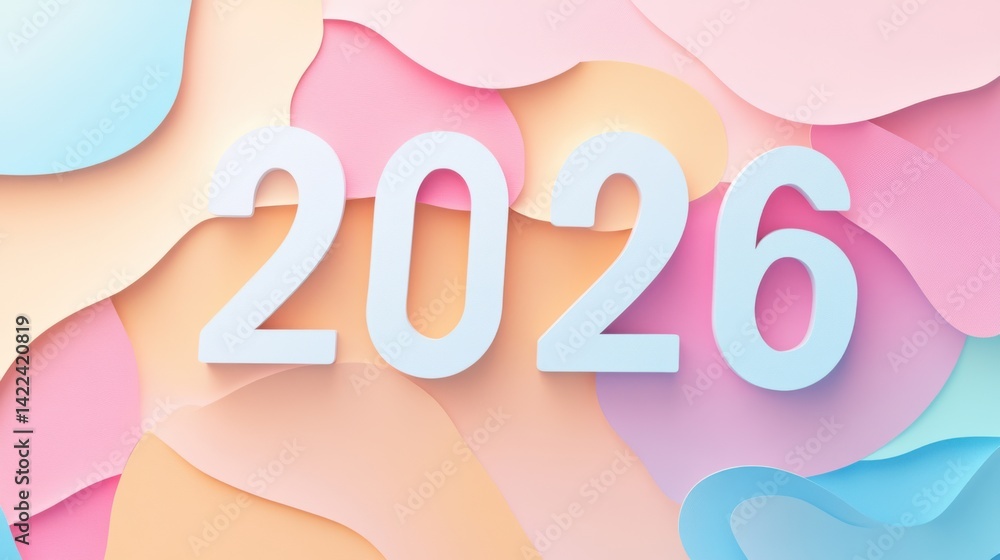 Poster minimalist pastel background with white paper-cut 