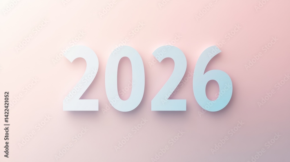 Aufkleber Clean abstract pastel background with white paper-cut style numbers 