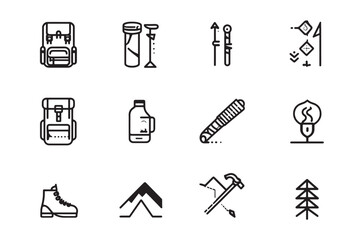 Minimalist Hiking Trail Icon Line Art