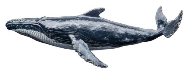 Humpback whale side view isolated on transparent background, generative ai