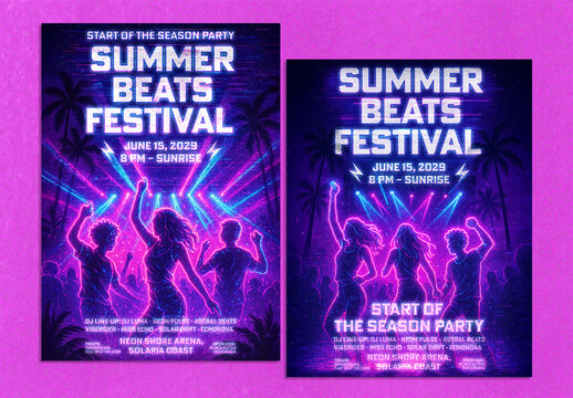 Neon Summer Music Festival Poster Layout