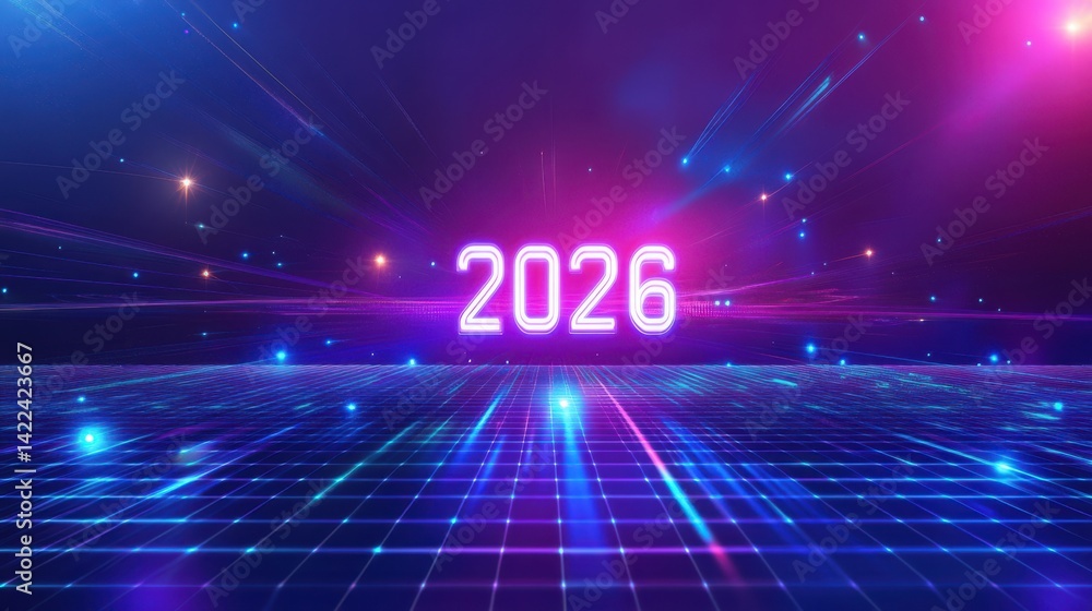 Poster Futuristic neon numbers 