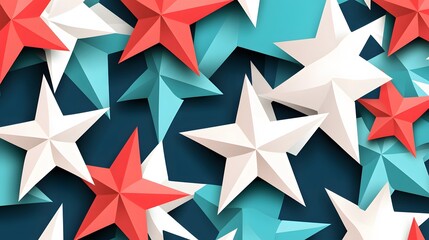 Obraz premium Abstract 3D Star Pattern Background Red White Blue