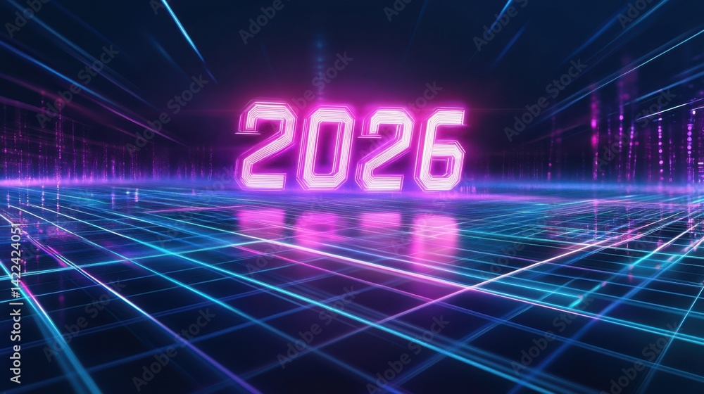 Poster High-tech abstract background with glowing neon 