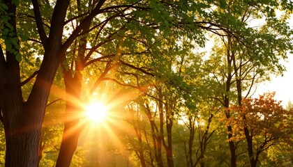 Obraz premium The sight of sunlight filtering through the trees. cute, pastel, no shadow , isolated on a beige background, ultra realistic photography with soft studio lighting.