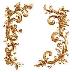 Ornate golden floral corners decorative embellishments isolated on transparent background